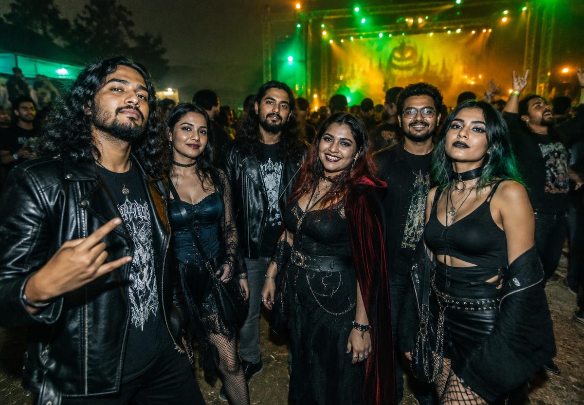 Metal fans dressed in their own style at a Halloween concert